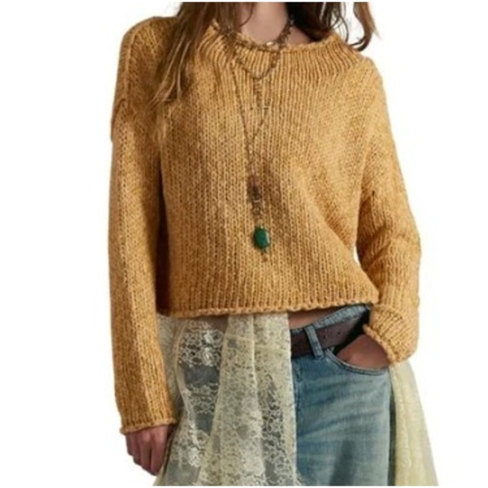 Free People Opal Rollneck Knit Sweater Sweet Potato Cropped Boxy Boho Coastal